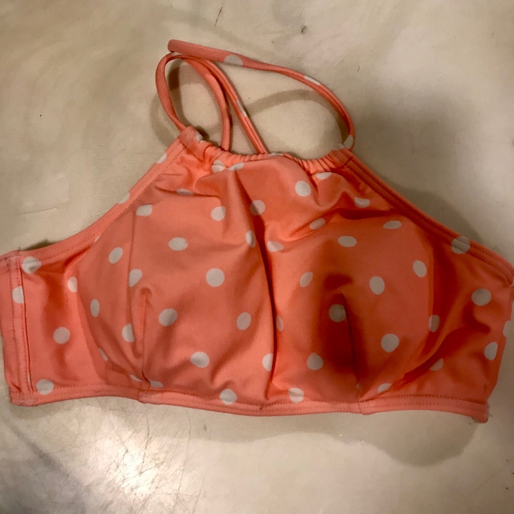 Peach polka dot halter swim top